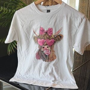 Gildan White T-Shirt with Pink Cow Design
